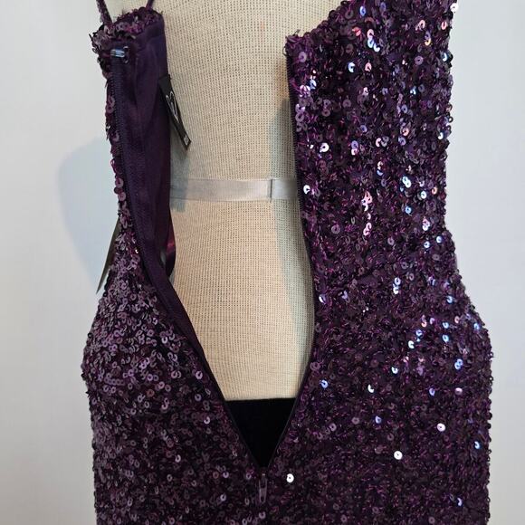 Plum Esperanza Formal Sleeveless A-line Front Slit Sequin Long Dress Sz S (758) - Picture 10 of 16